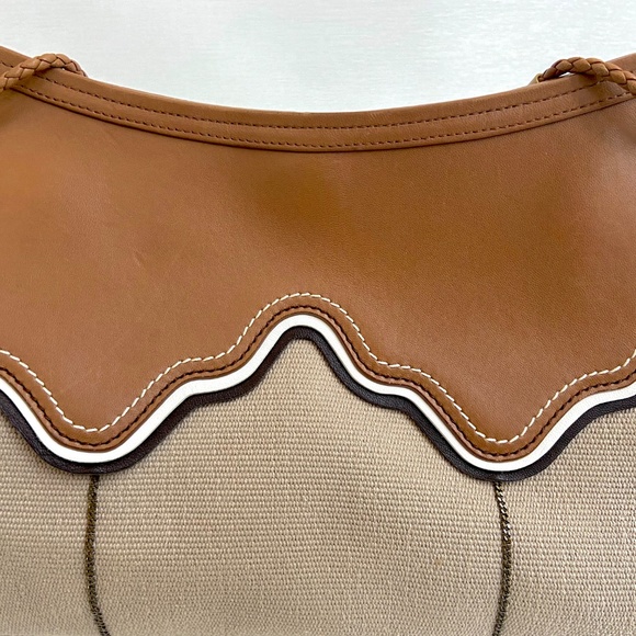 Bottega Veneta Caramel Leather & Taupe Canvas Hand to Crossbody Strap Bag w/ COA - Picture 5 of 16